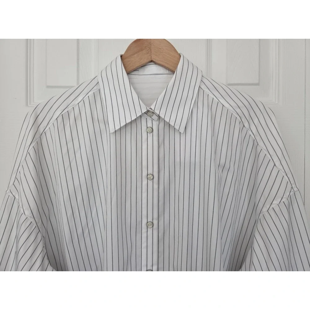 Helmut Lang Placket Cinch Shirt Pinstripe Women S White/Navy NWT $445 P10HW506